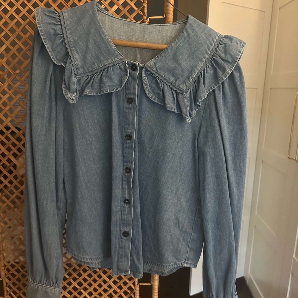 & Other Stories Blue Ruffle Collar Blouse